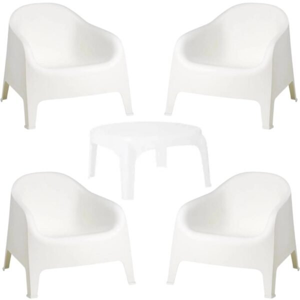 Conjunto 4 Poltronas Skarpo Branca + Mesa Branca Puket