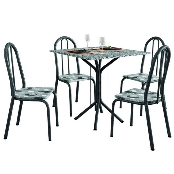 Conjunto Sala De Jantar Mesa Thais Com 4 Cadeiras Diva 0,70m Granito Preto Craquelado/Folha Artefamol