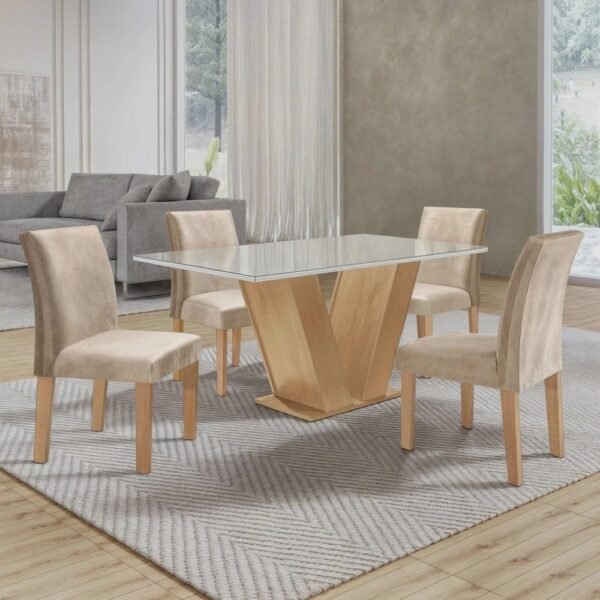 Conjunto Sala de Jantar Mesa Tampo de Vidro 4 Cadeiras Espanha Yescasa