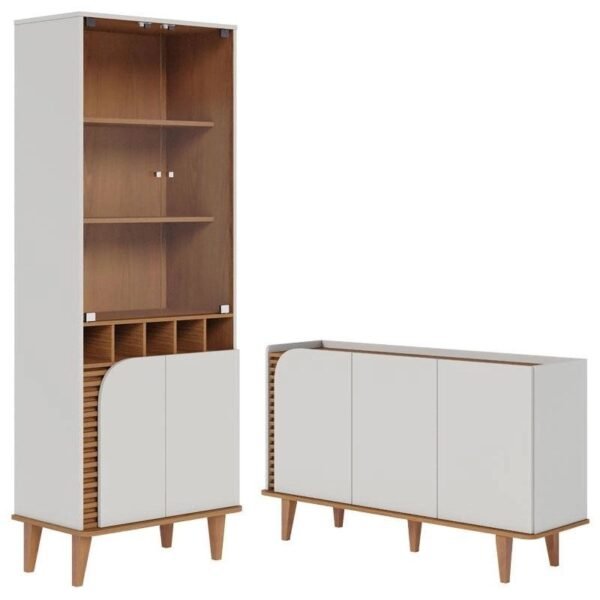 Cristaleira e Aparador Buffet Para Sala Jurerê Off White Matte Freijó – Colibri