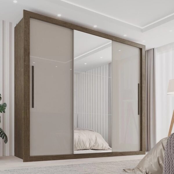 Guarda-Roupa Casal 3 Portas com Espelho Central e 4 Gavetas Costa Rica